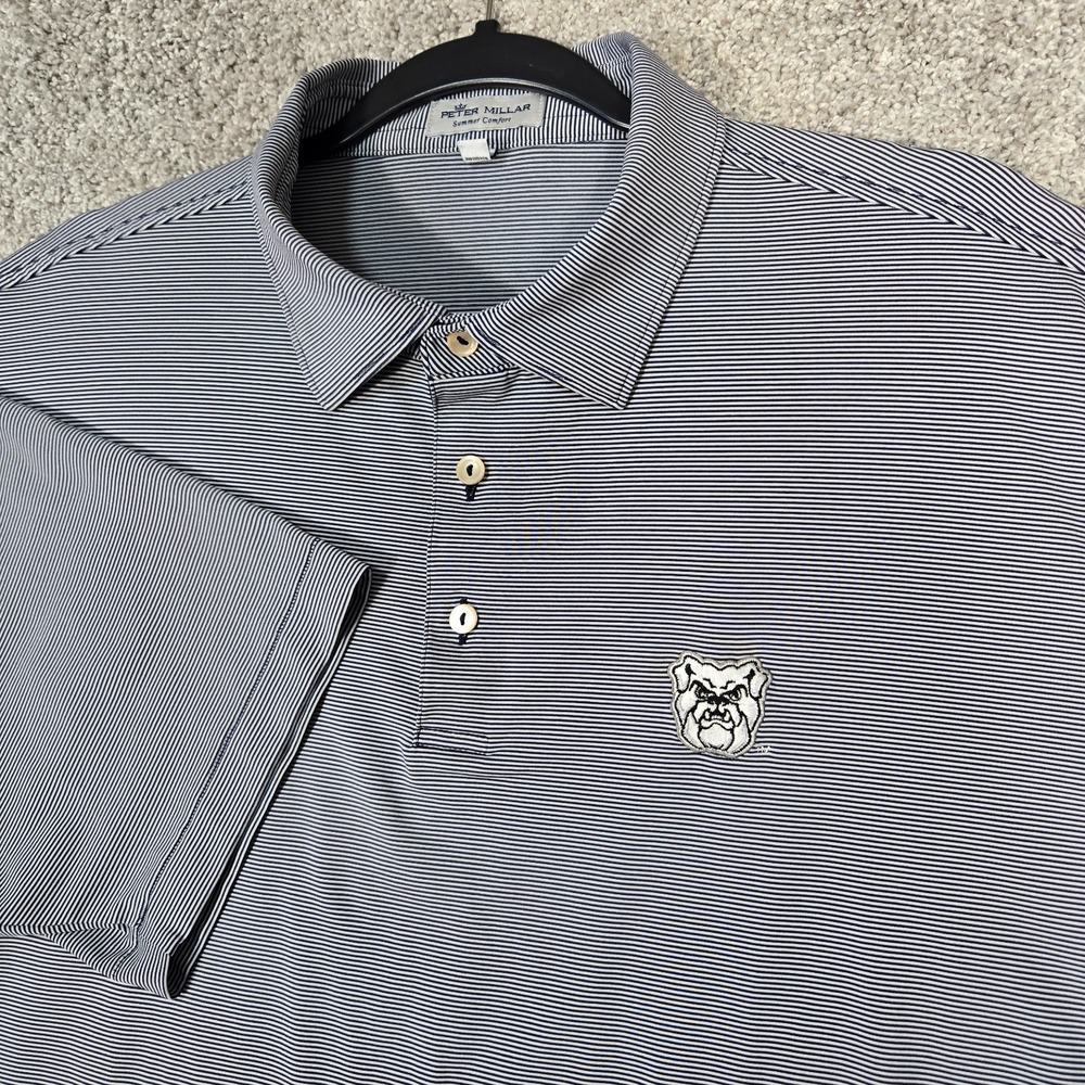 Peter Millar Butler Bulldogs Polo Shirt Mens XL Blue Striped Summer Comfort Golf